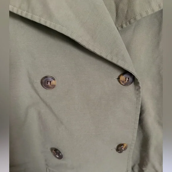 Nordstrom Cropped Olive/Green Trench Jacket Double Breasted Lightweight Coat xs - Picture 6 of 8